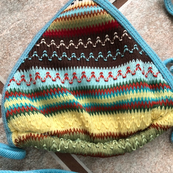 Blue Crochet Boho Pink Sands Bikini Swimsuit, L - Picture 5 of 10